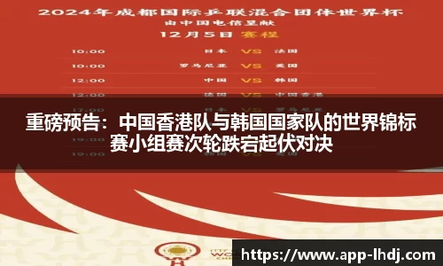 重磅预告：中国香港队与韩国国家队的世界锦标赛小组赛次轮跌宕起伏对决